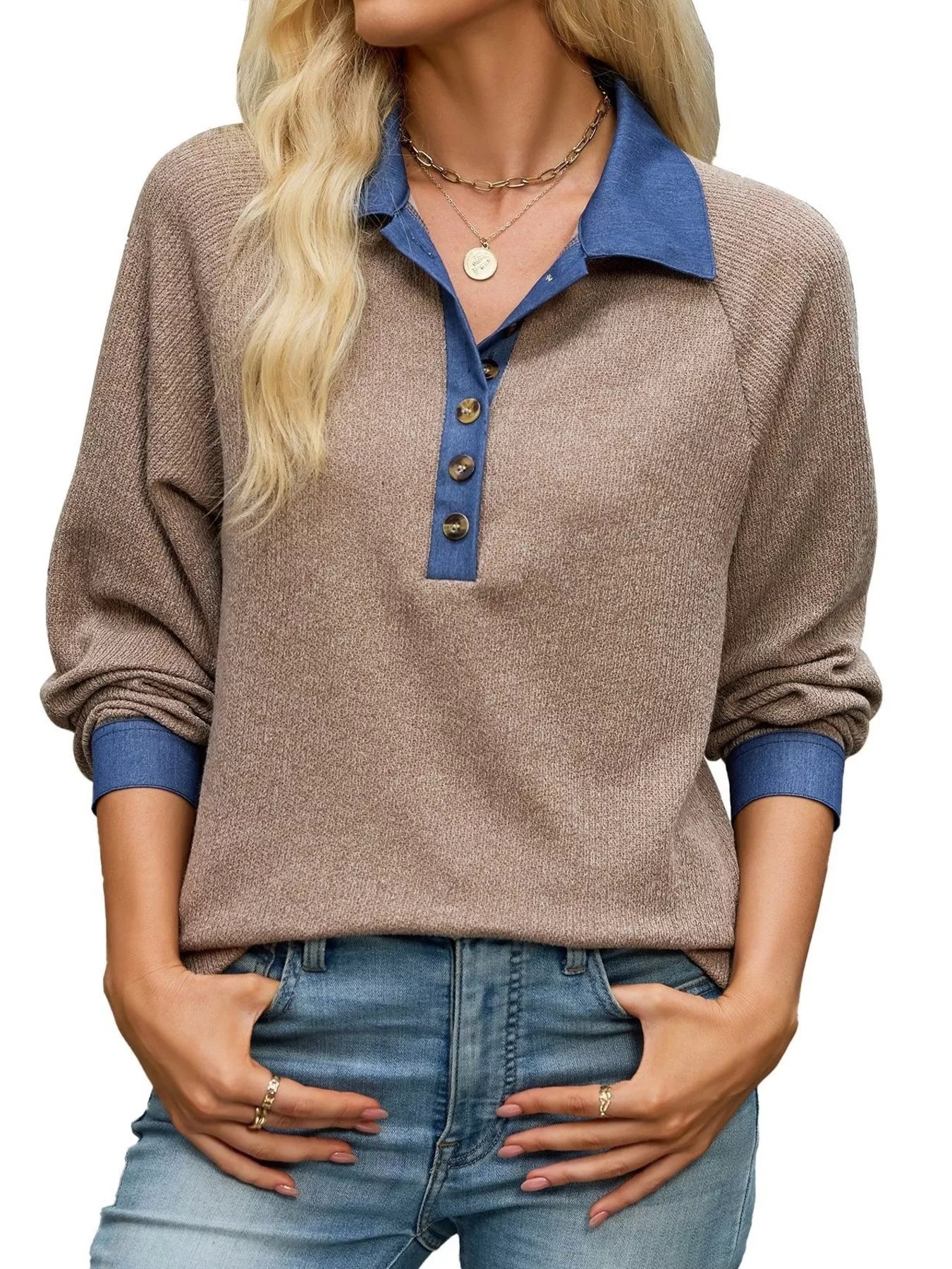 Button Detail Raglan Sleeve Top