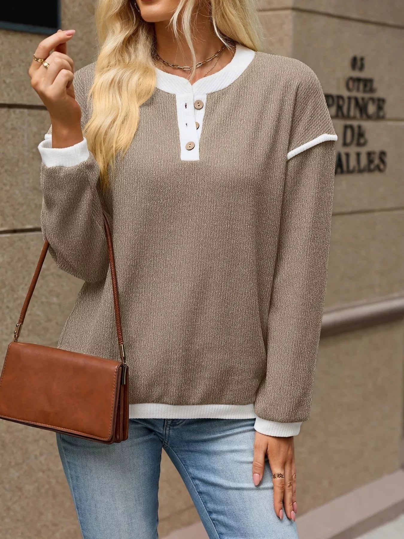 Button Detail Dropped Shoulder T-Shirt