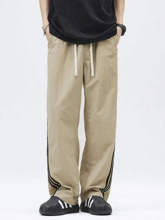 Men's Full Size Casual Loose Fit Drawstring Pants with Side Stripes Plus Size