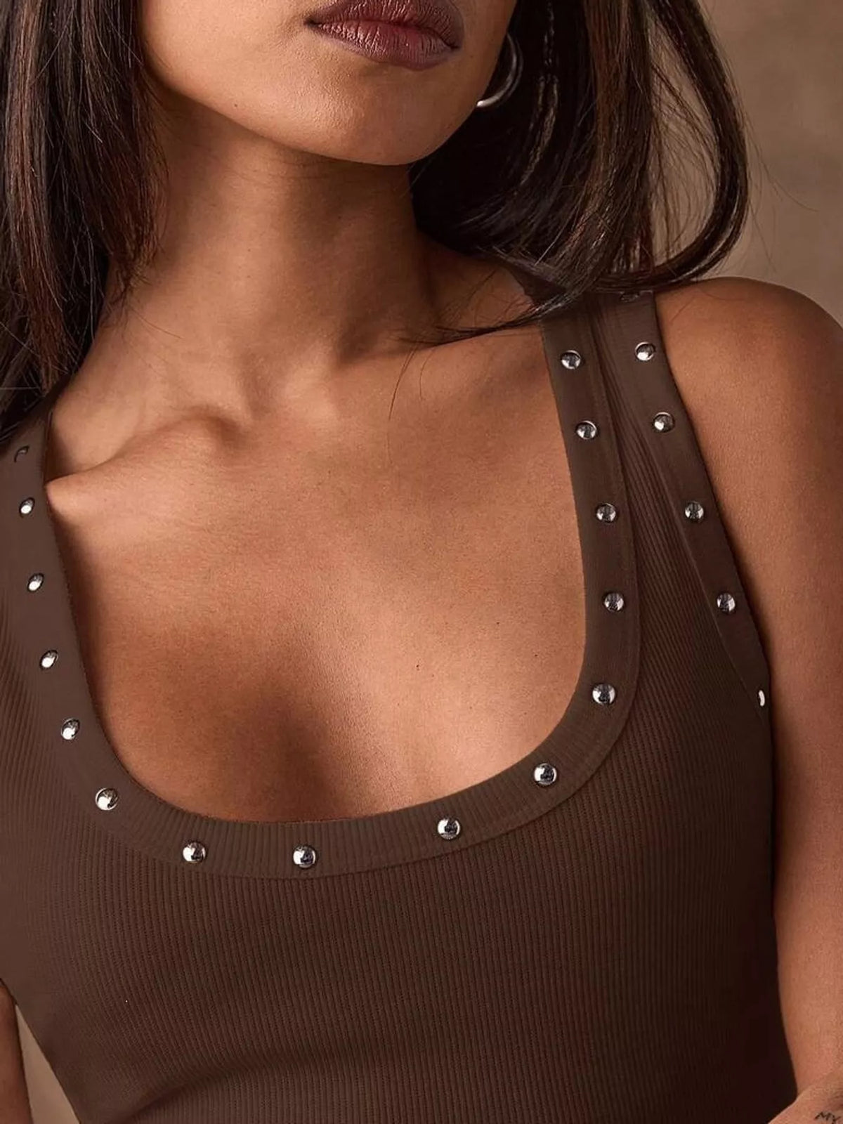 Studded Ribbed Knit Tank Top