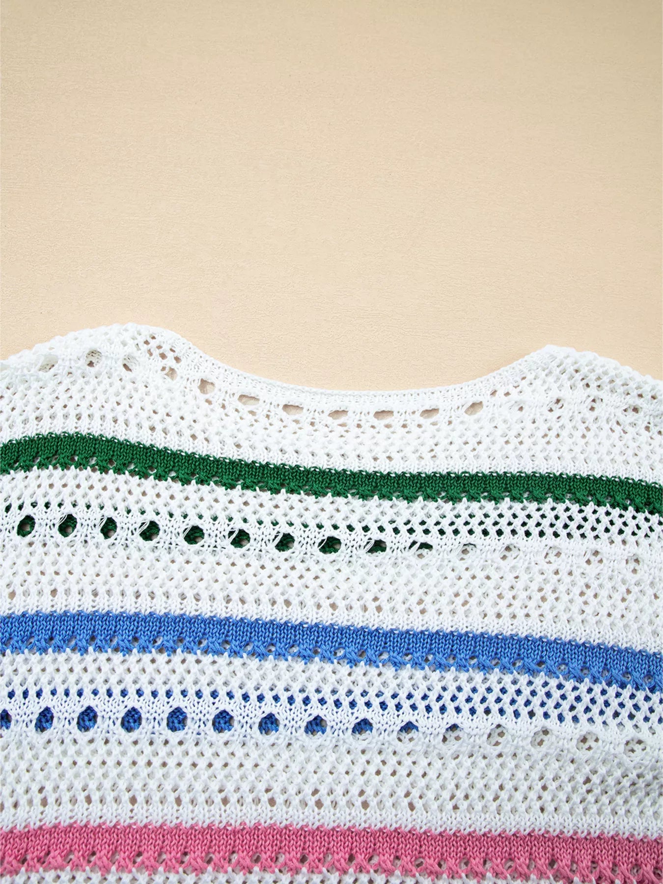 Color Block Striped Pointelle Knit Sweater