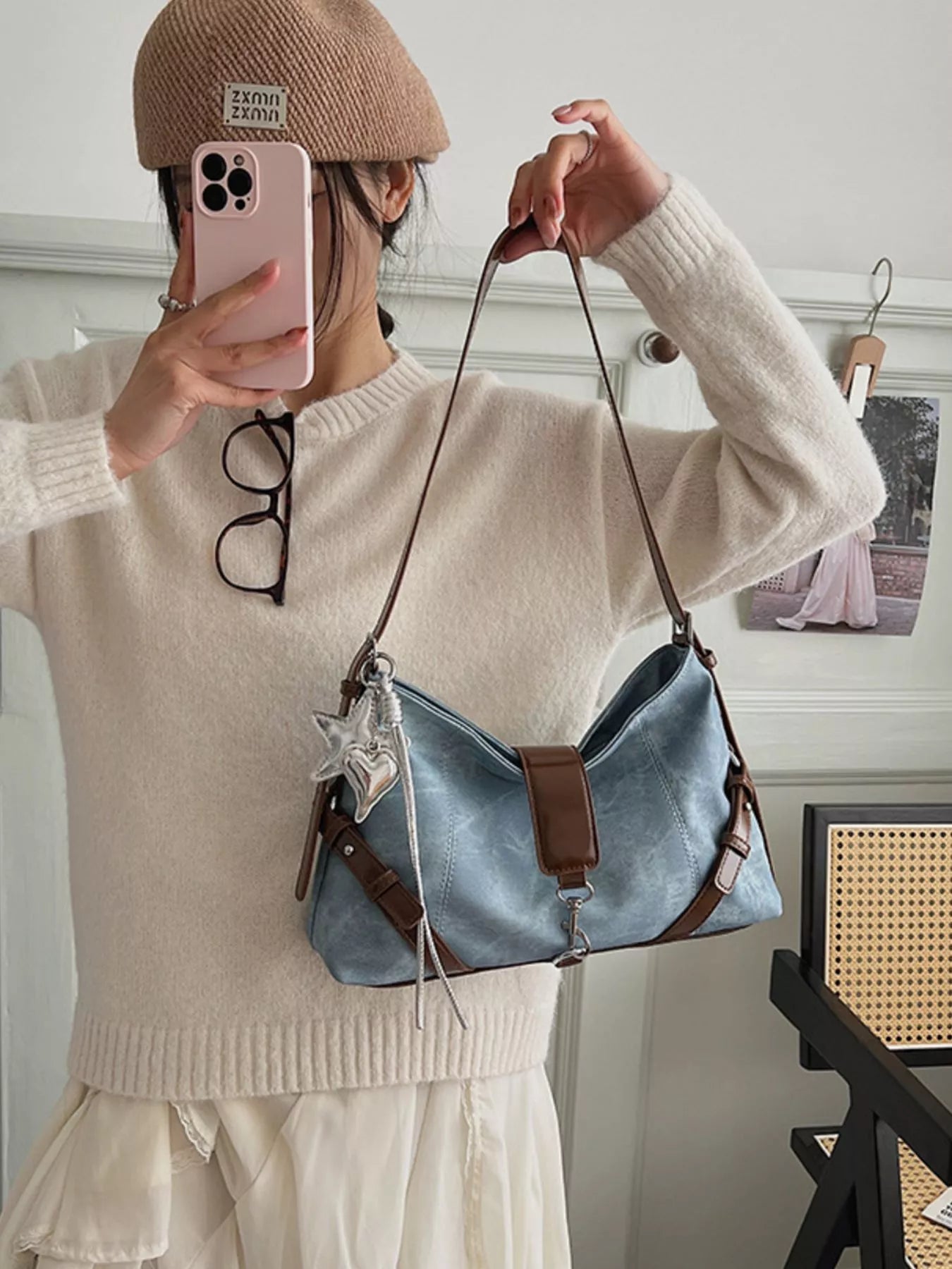 Vintage Wash Crossbody Bag with Leather Accents