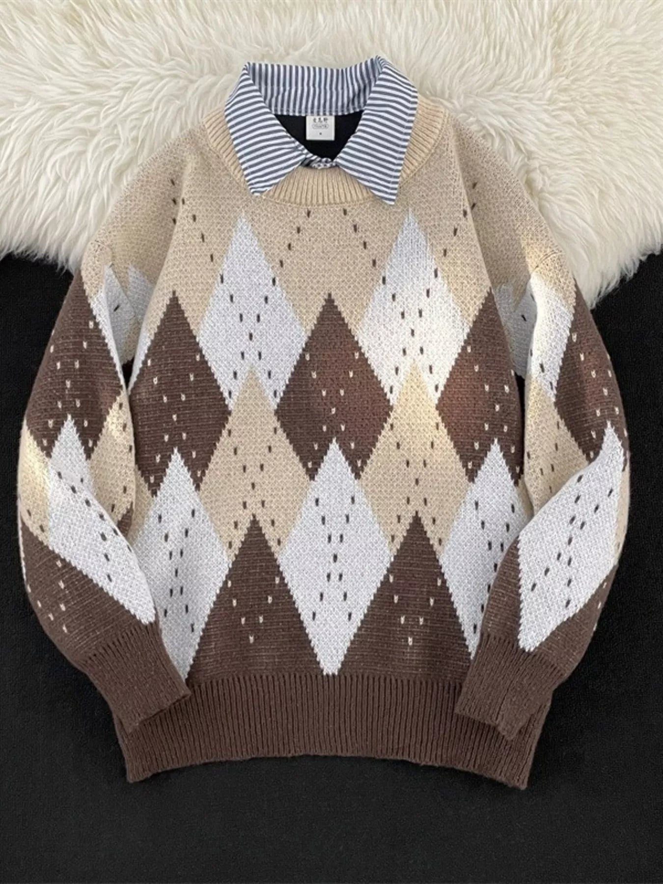 Men's Vintage Argyle Pattern Knit Pullover