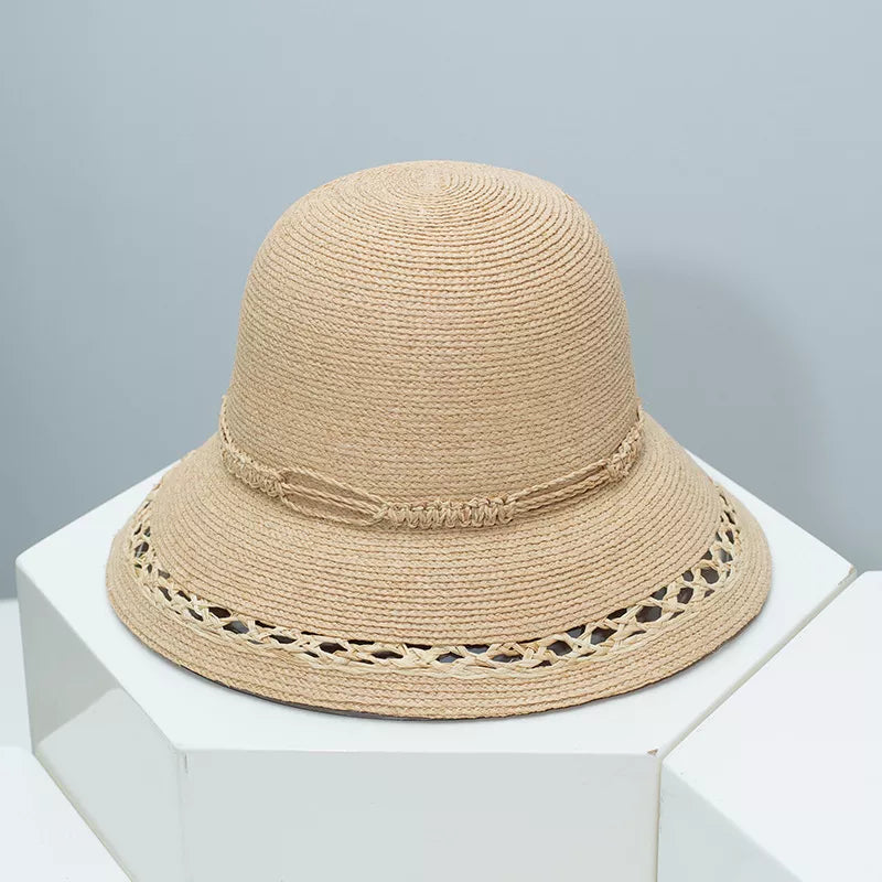 Straw Bucket Hat with Decorative Band