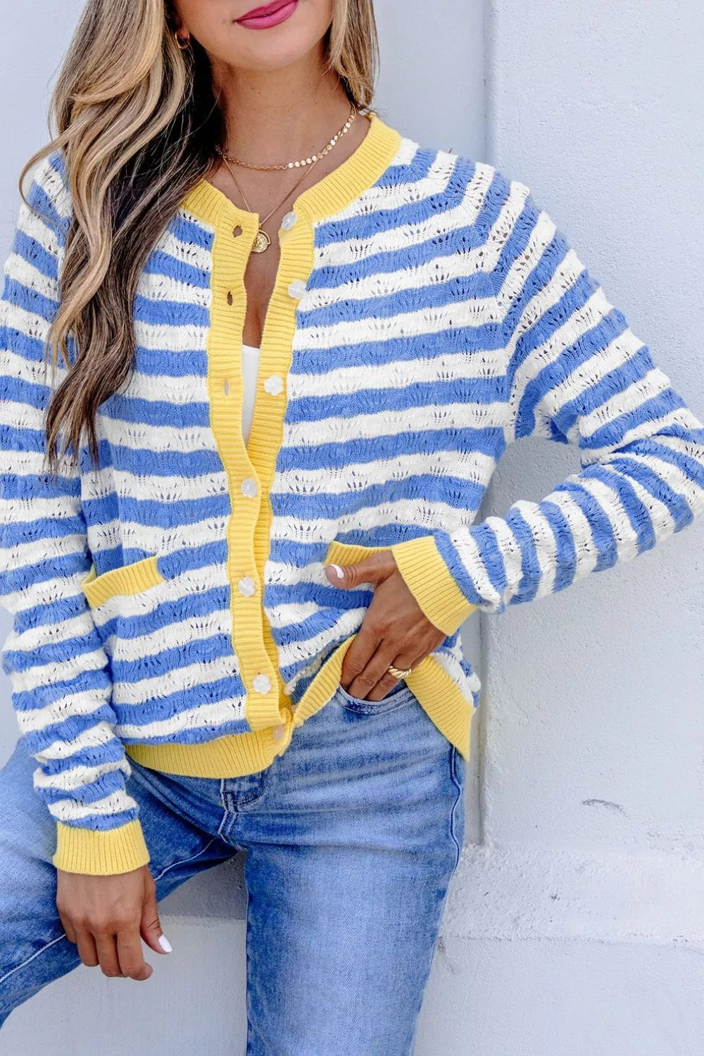 Striped Knit Button Up Cardigan