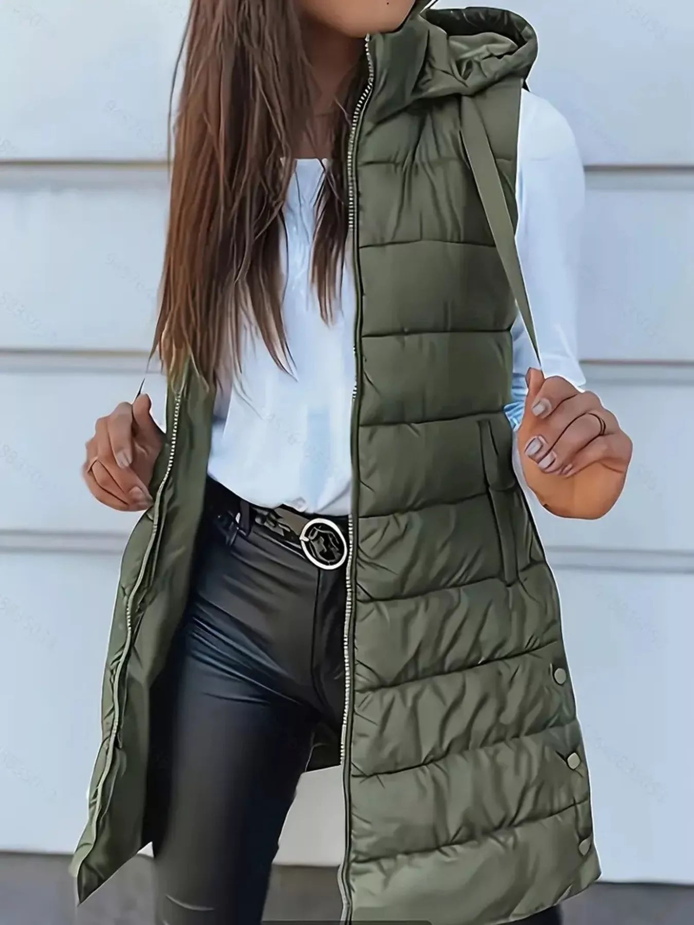 Zip Up Longline Hooded Puffer Vest Coat