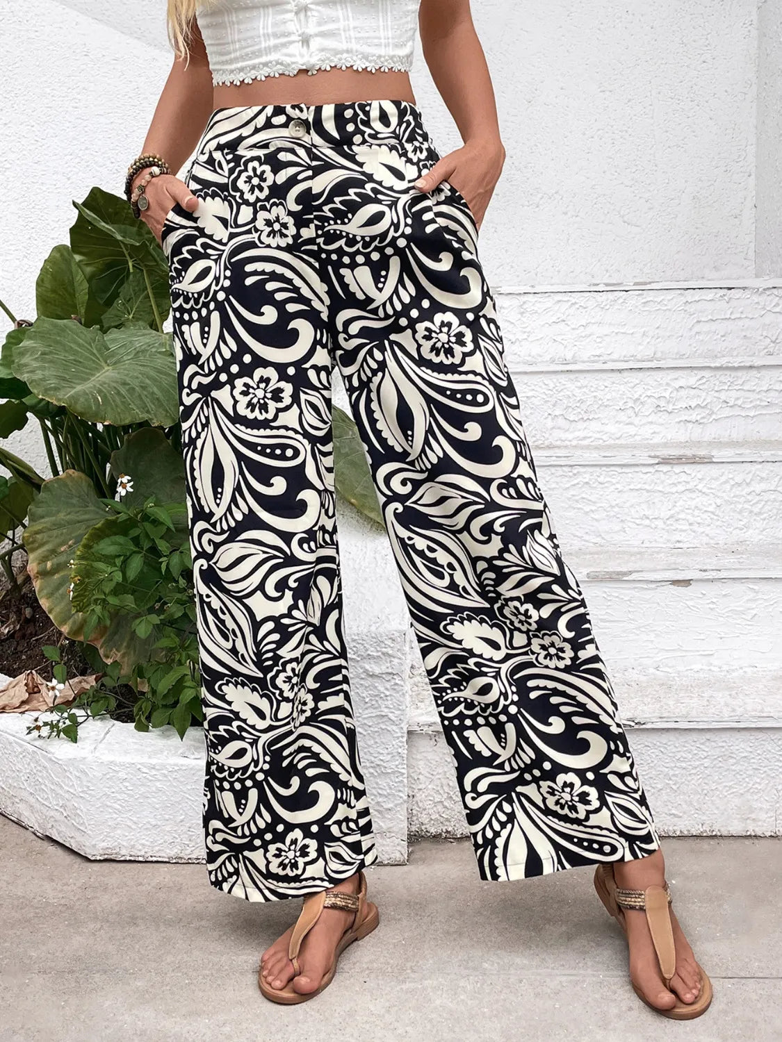 Printed Wide Leg Pants