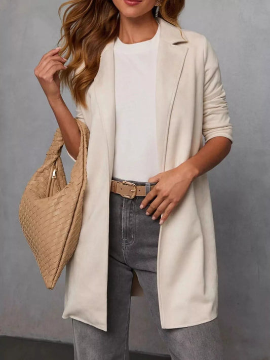 Full Size Open Front Longline Outerwear Plus Size