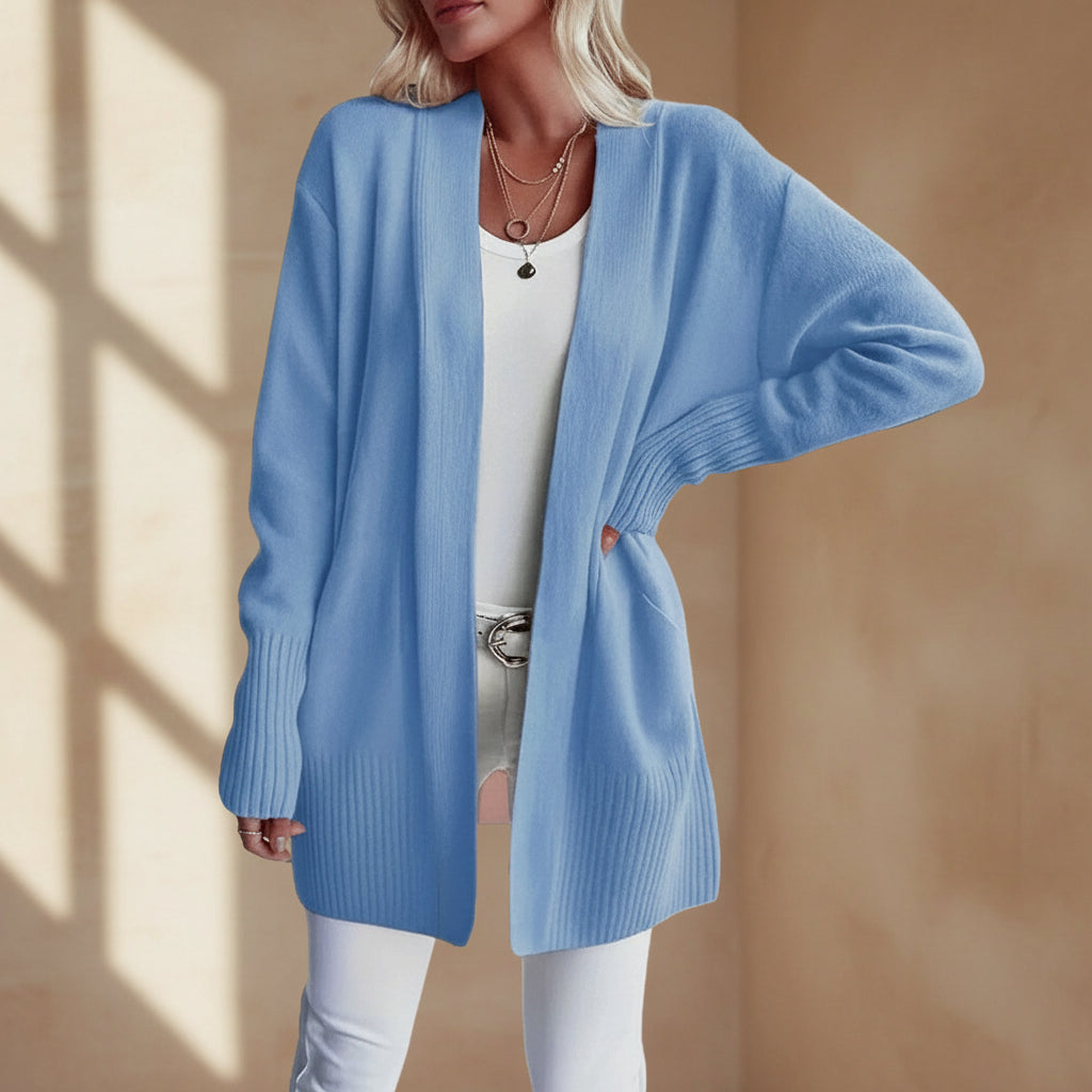 Longline Open-Front Cardigan | Oversized Knit with Patch Pockets