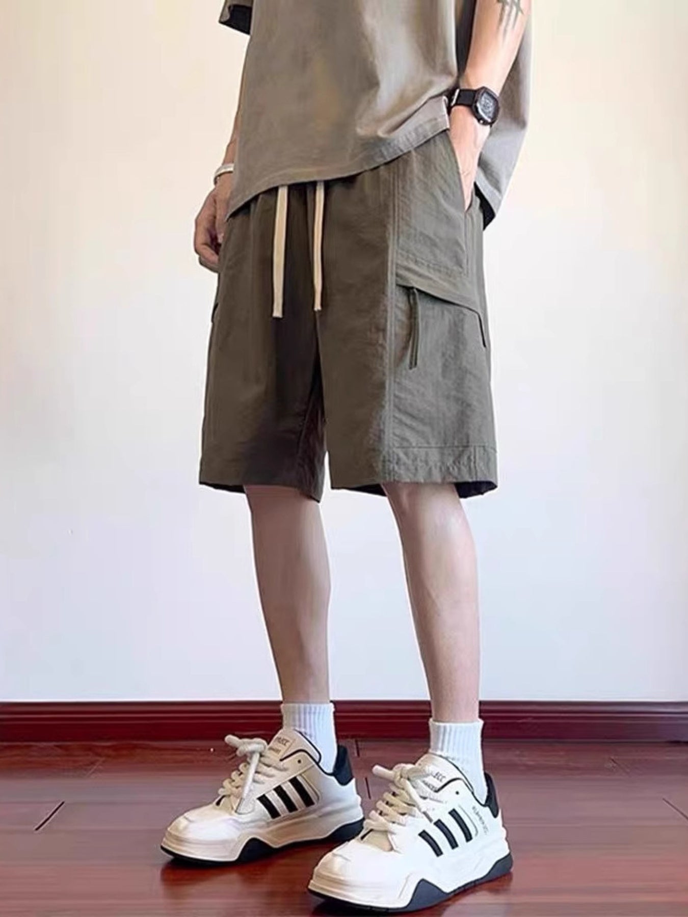 Men's Plus Size Drawstring Relaxed Fit Cargo Shorts