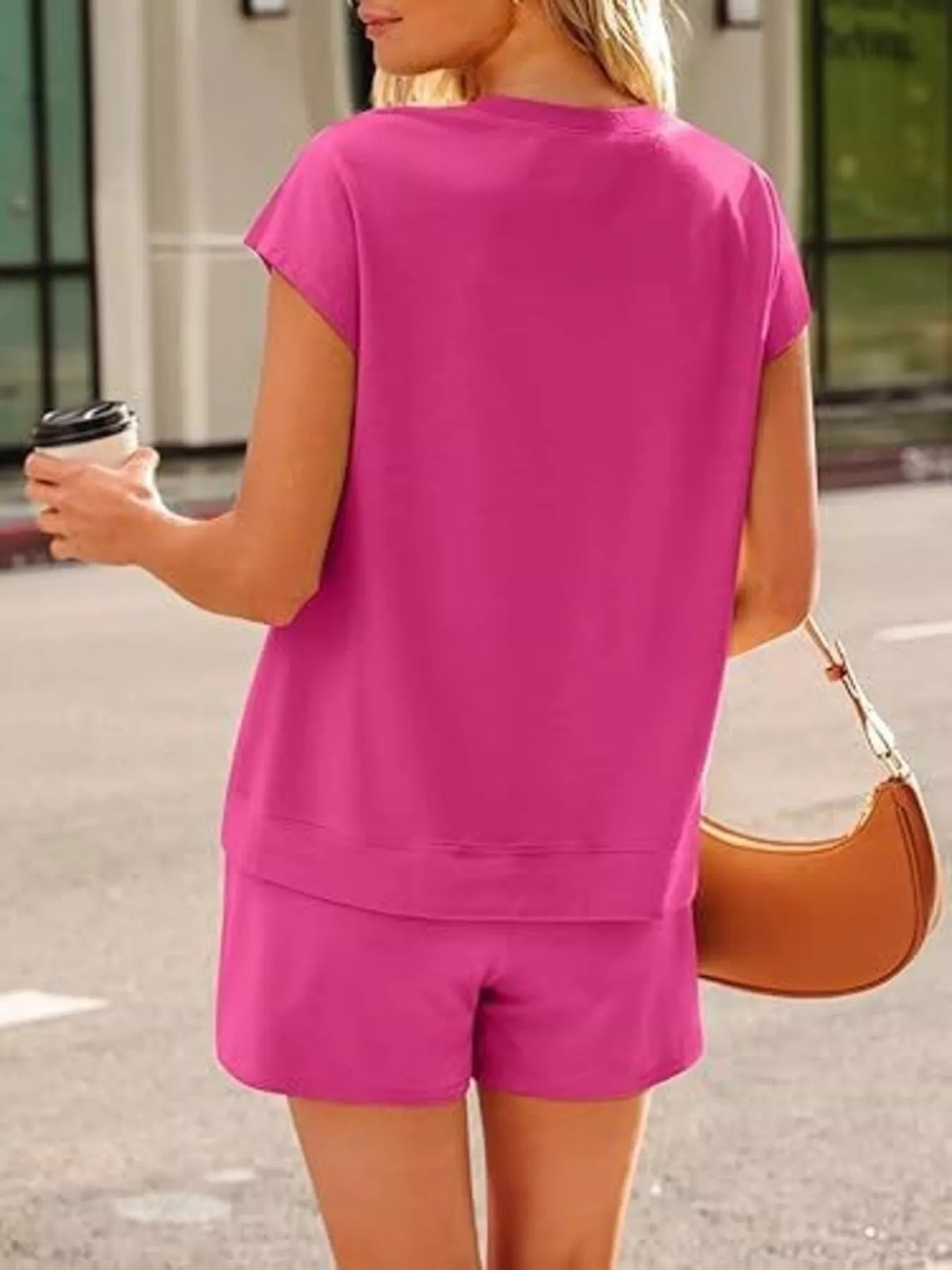 Button Detail Short Sleeve Top and Shorts Set