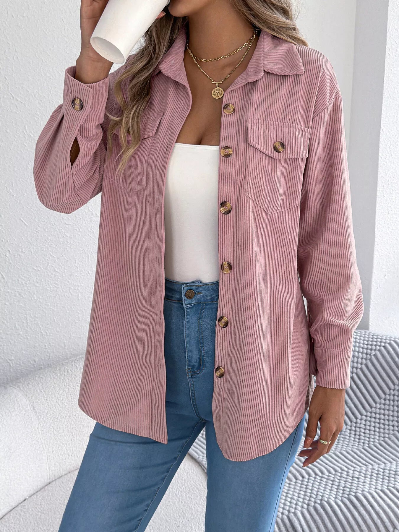 Casual Corduroy Button-Up Shacket