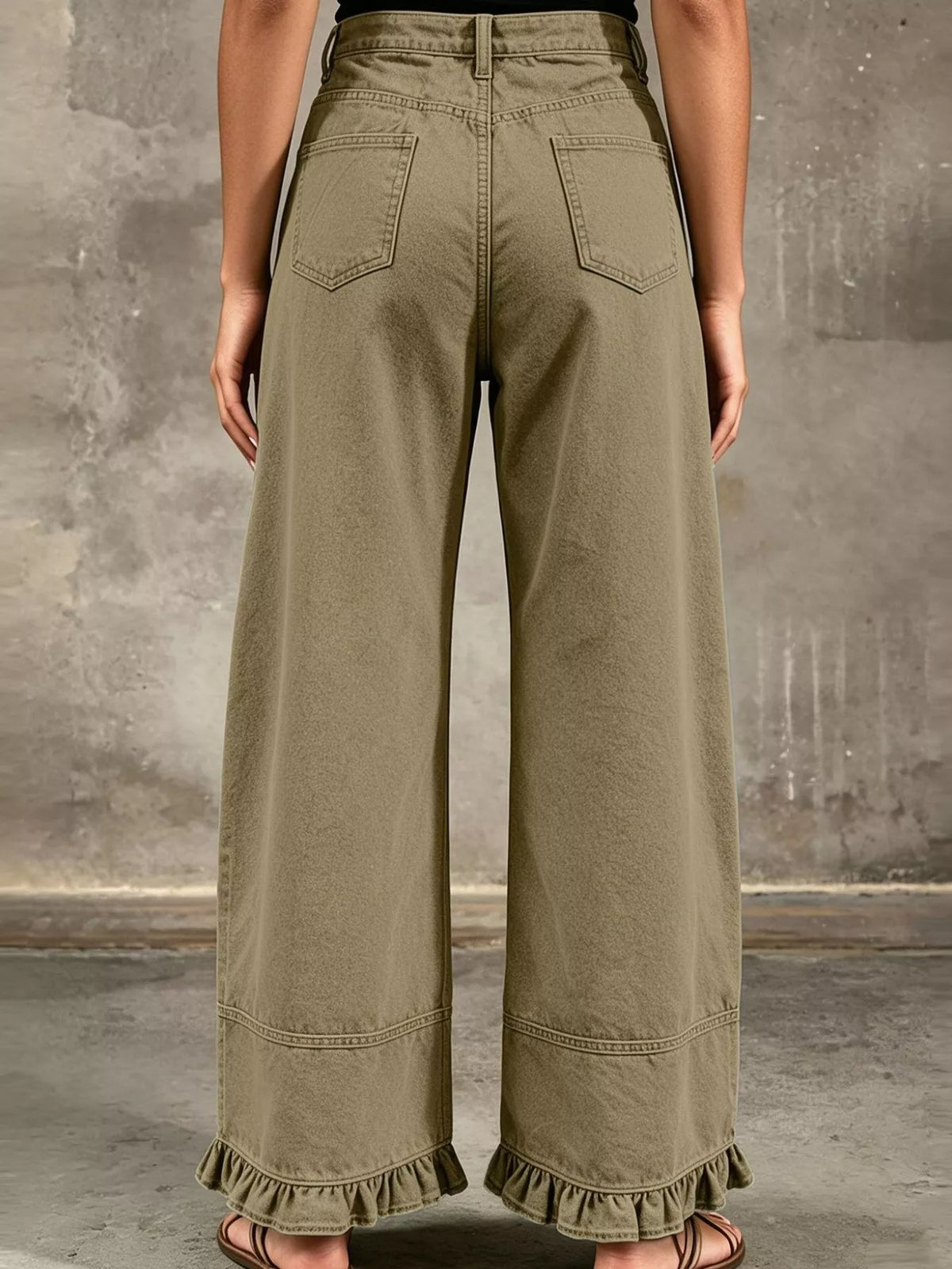 Full Size High-Waisted Wide-Leg Ruffled Hem Jeans Plus Size