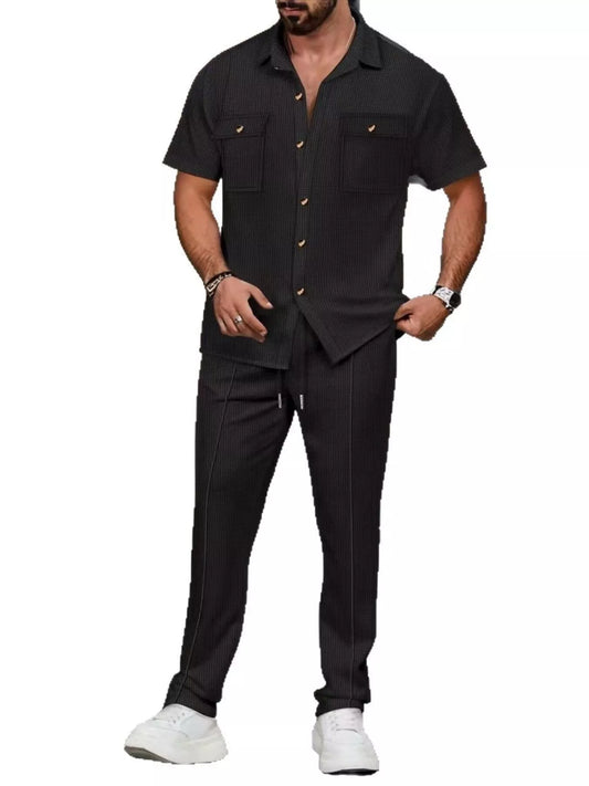 Men's Full Size Casual Short Sleeve Shirt and Pants Set Plus Size