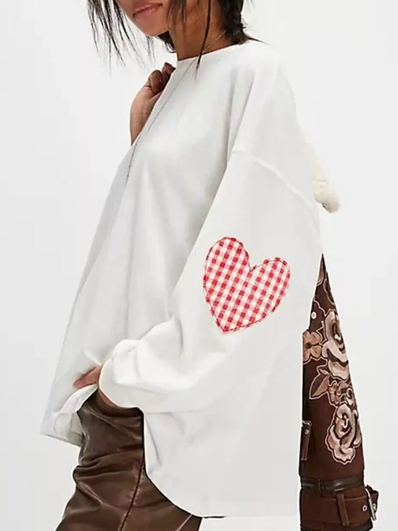Heart Patch Long Sleeve Sweatshirt