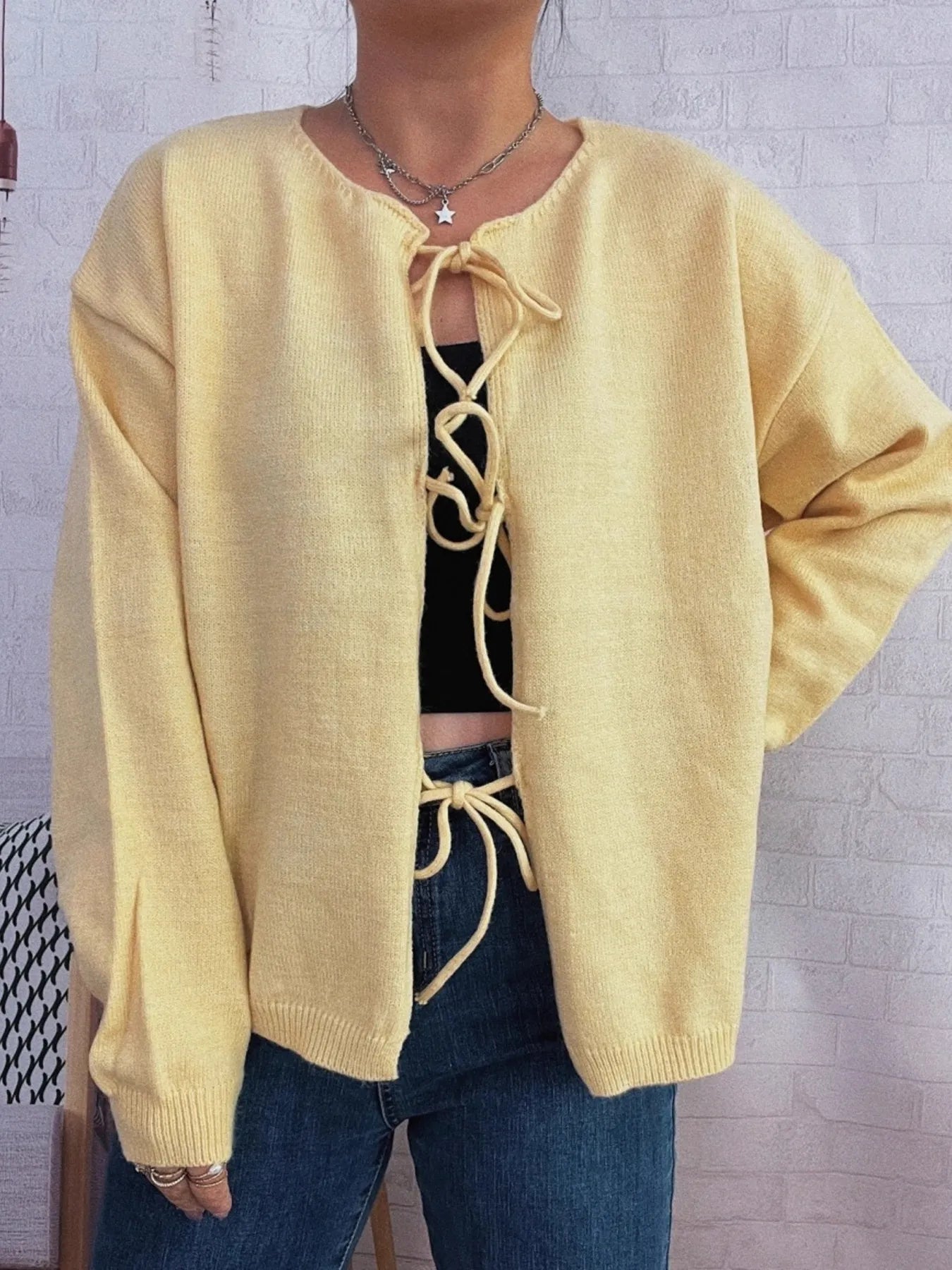 Tie Front Drop Shoulder Cardigan