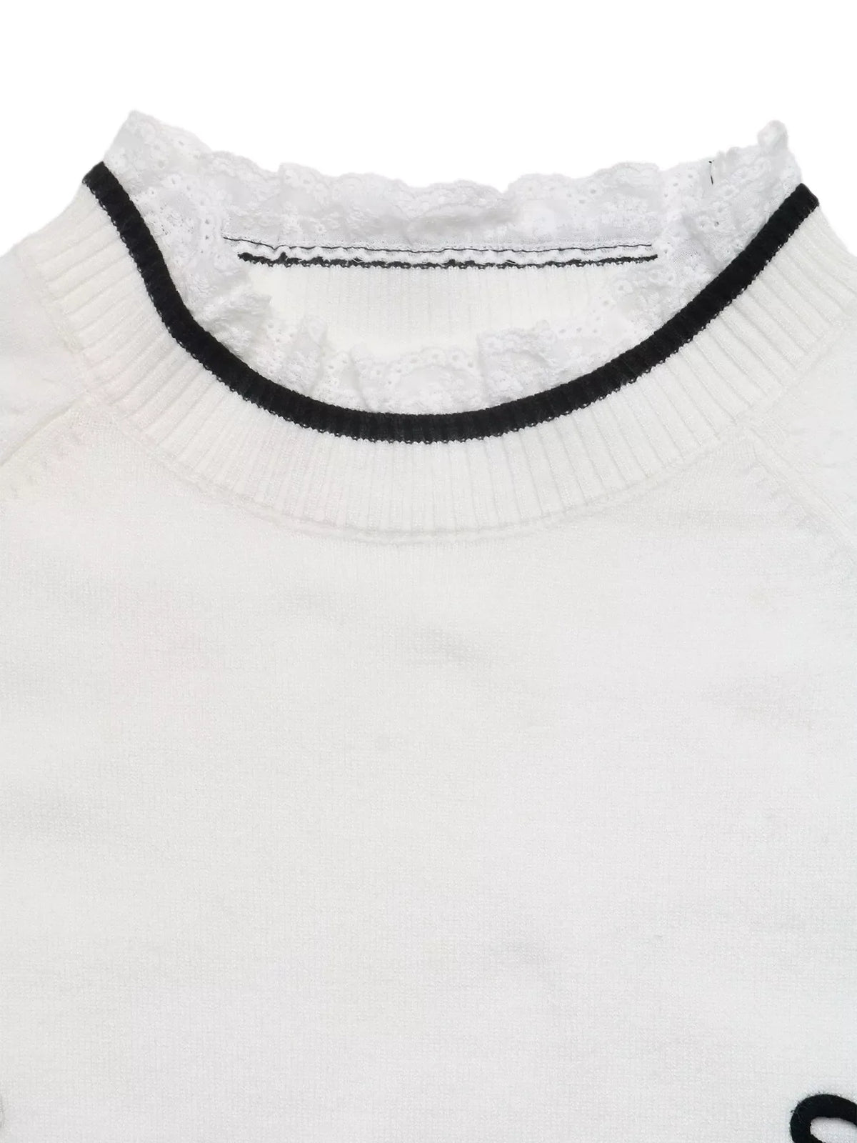 Bow-Embellished Lace Trim Sweater