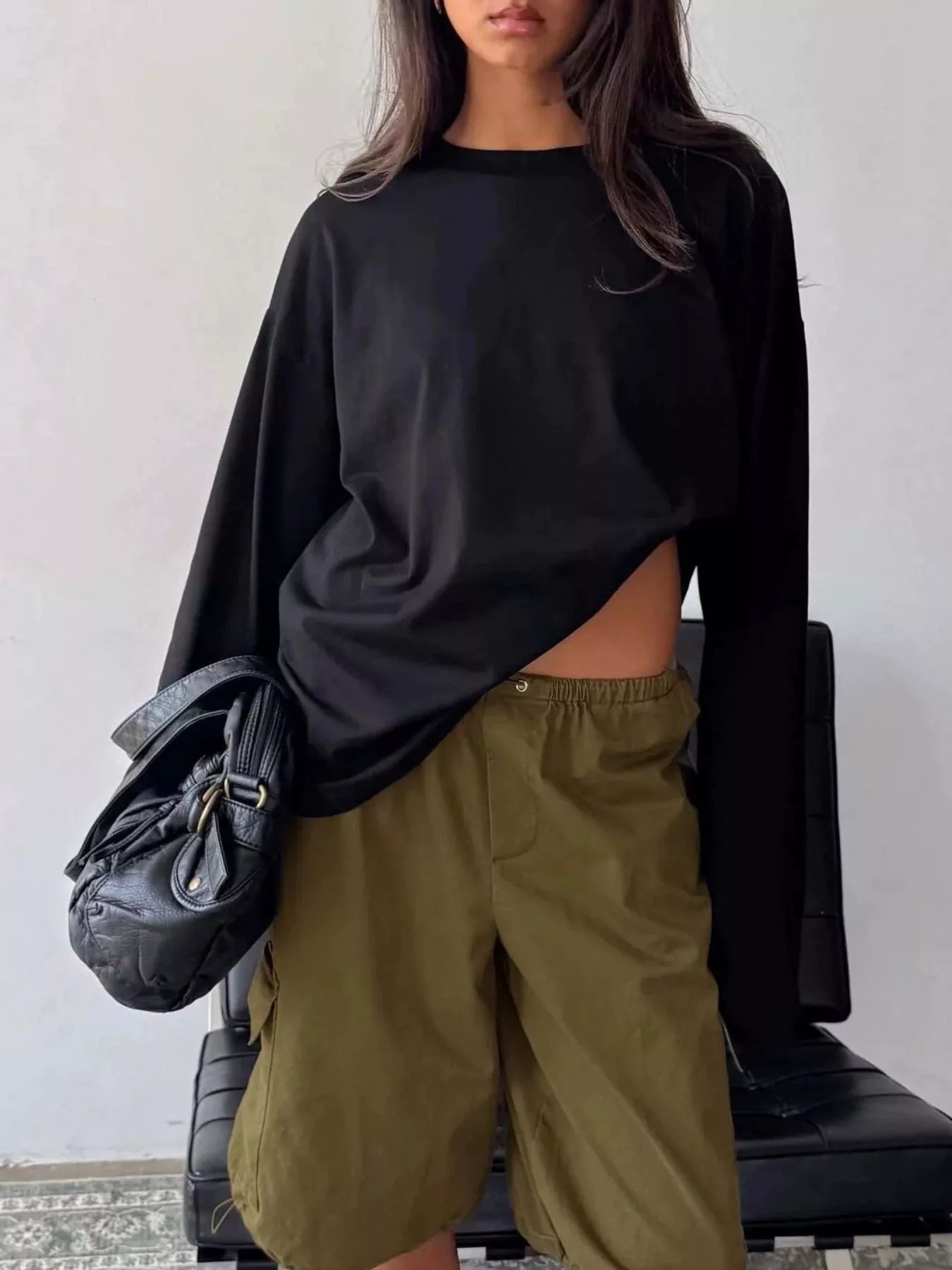 Oversized Long Sleeve Crew Neck T-Shirt