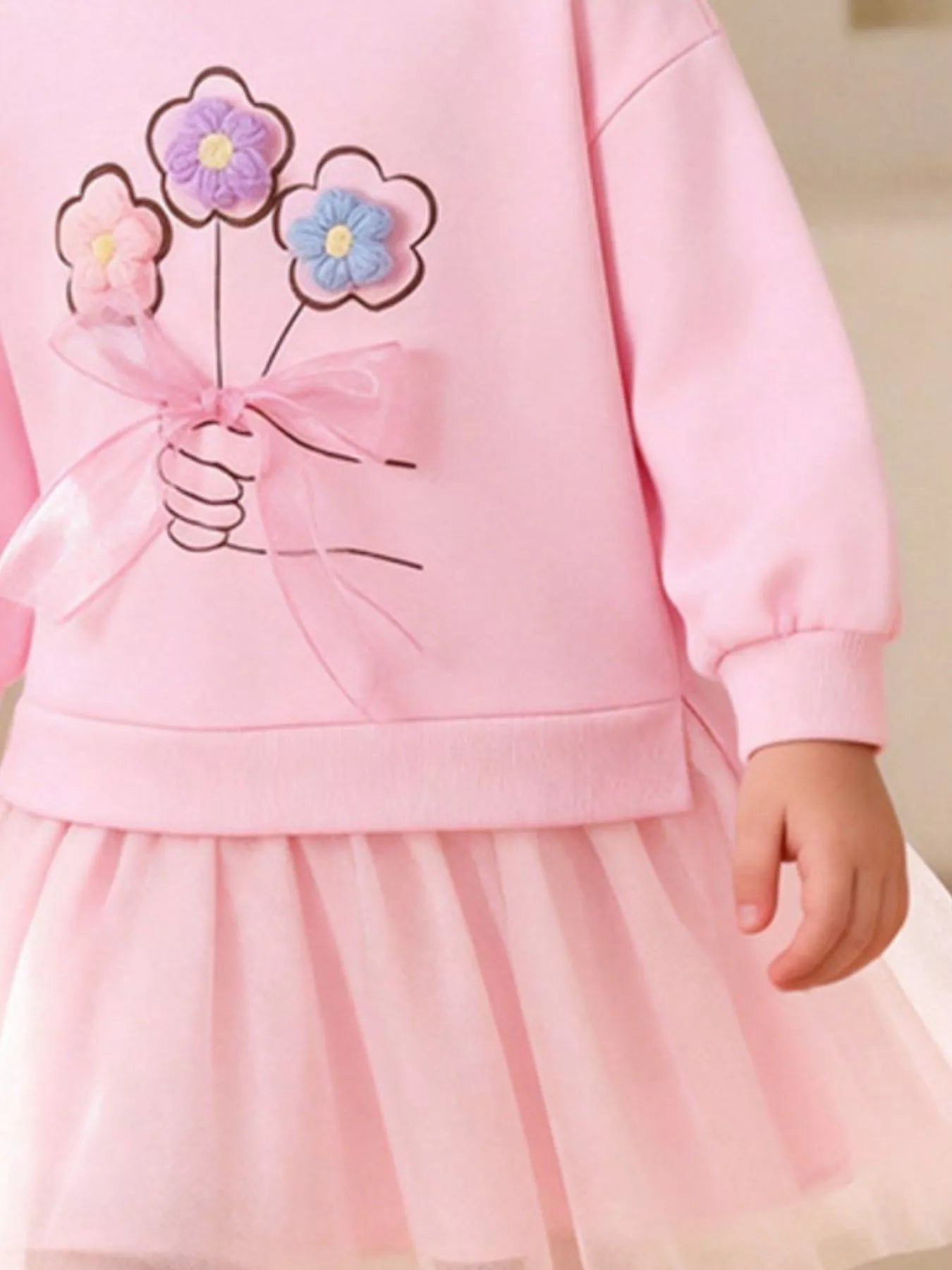 Children's Flower Applique Tulle Dress