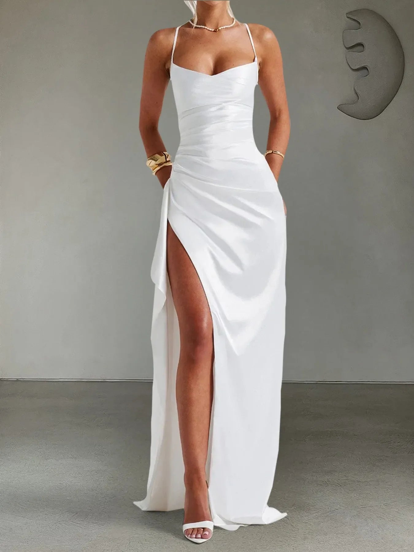 Slit Crisscross Back Maxi Cami Dress