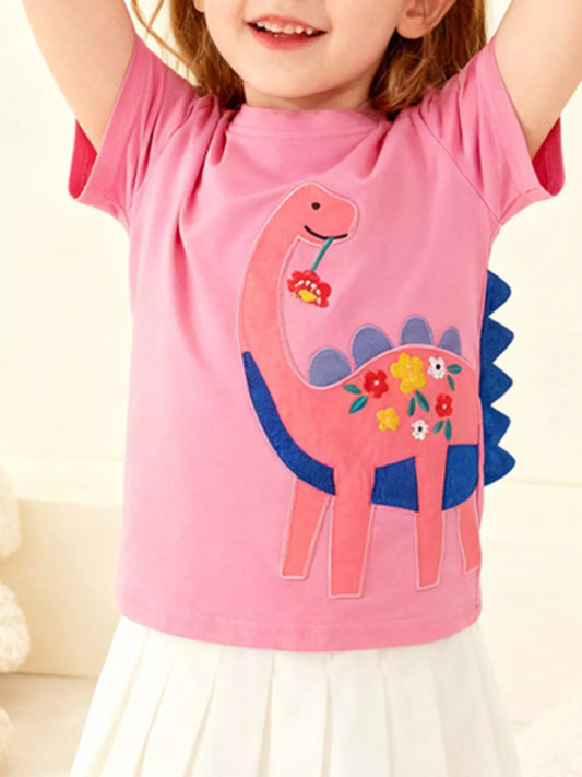 Children's Dinosaur Embroidered Short Sleeve T-Shirt