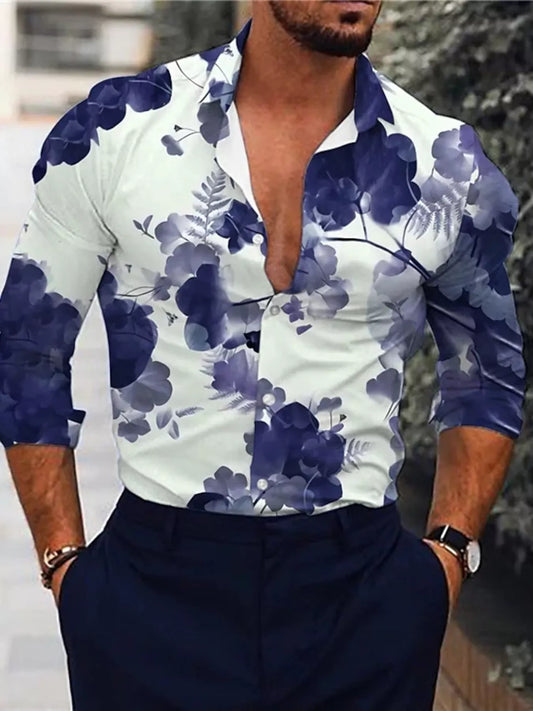 Men's Full Size Floral Print Button-Down Shirt Plus Size