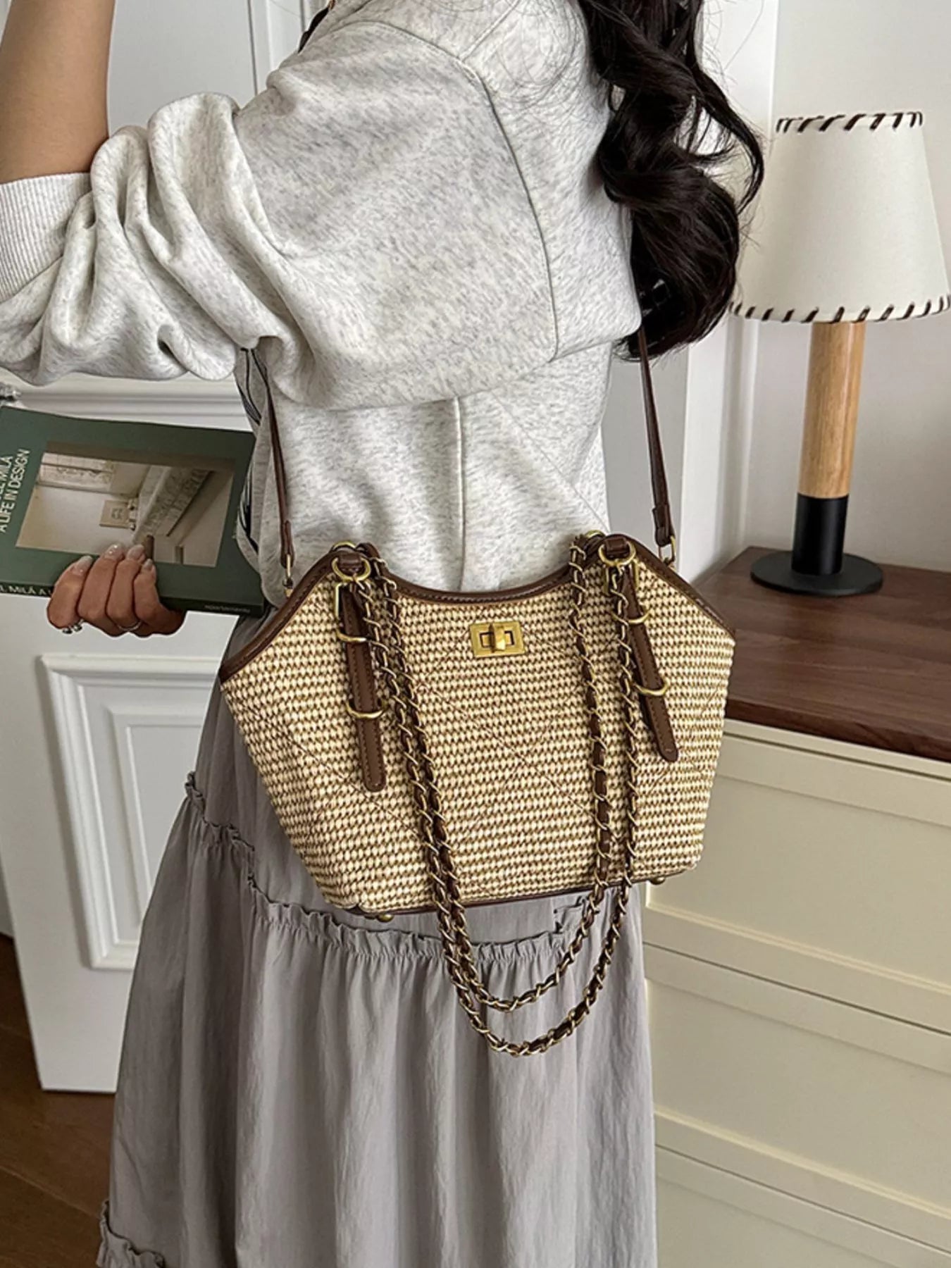 Vintage Woven Straw Crossbody Bag
