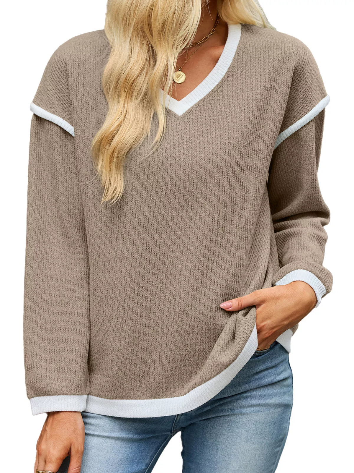 Casual V-Neck Dropped Shoulder Sweater
