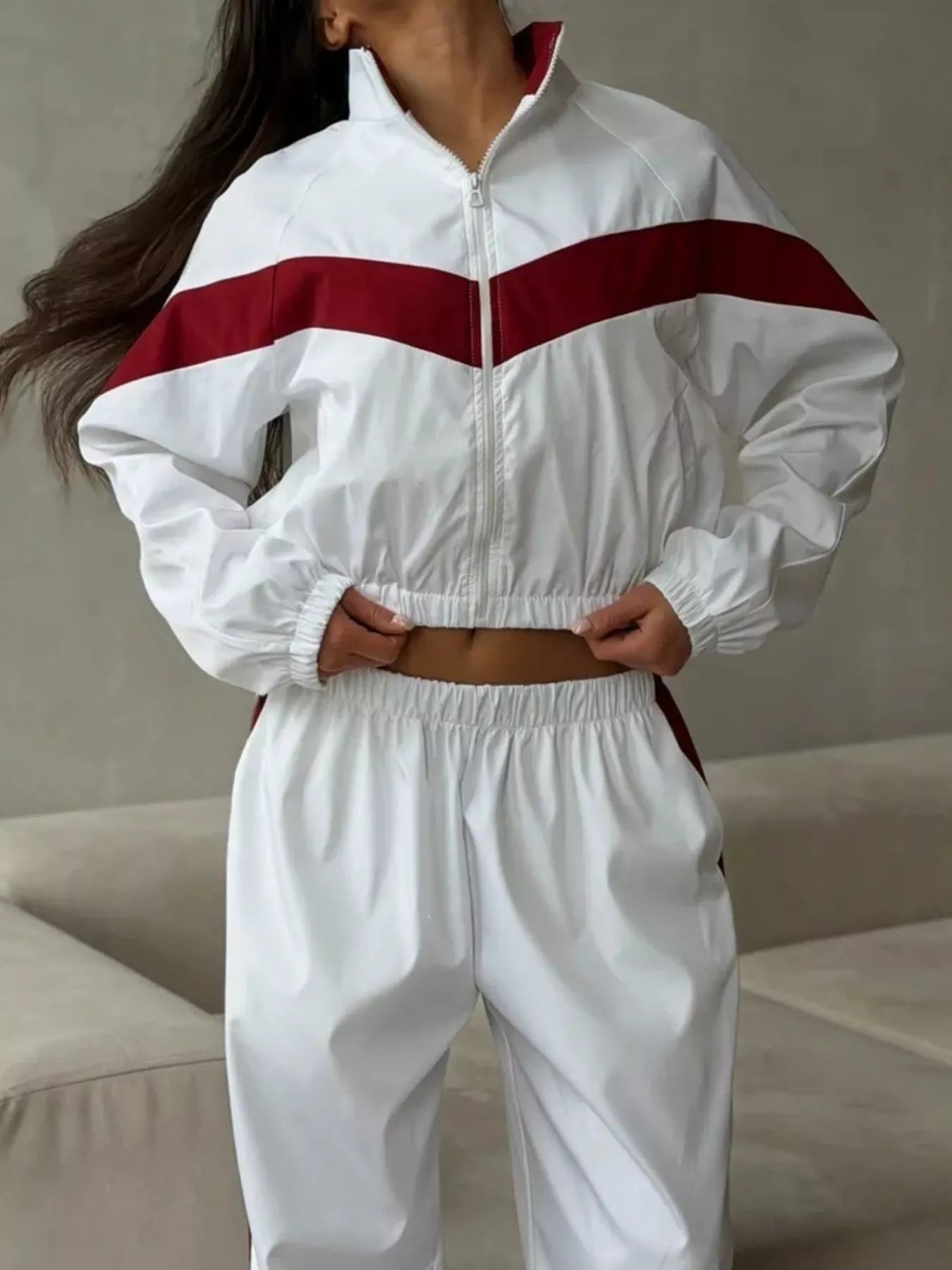 Color Block Zip Up Outerwear and Pants Set