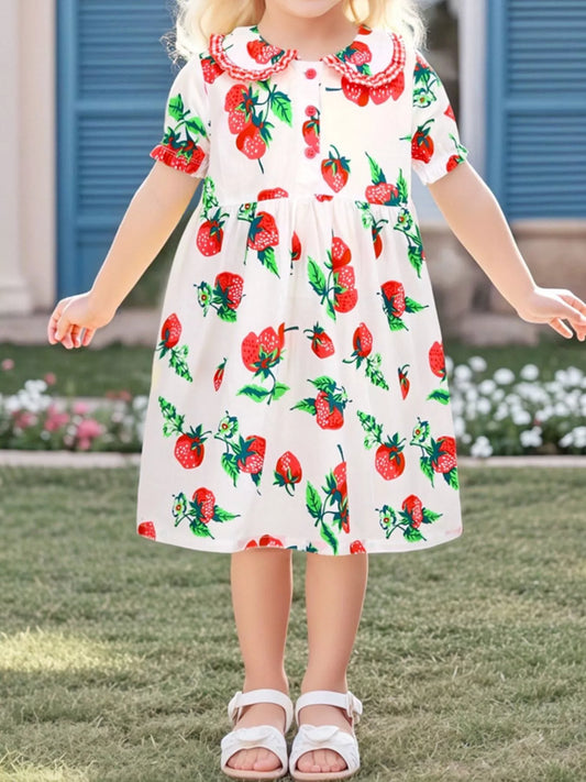 Children's Strawberry Print Peter Pan Collar Dress