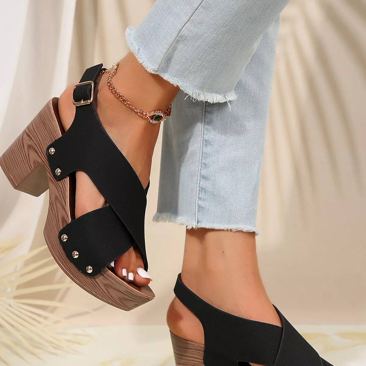 Crisscross Block Heels Sandals