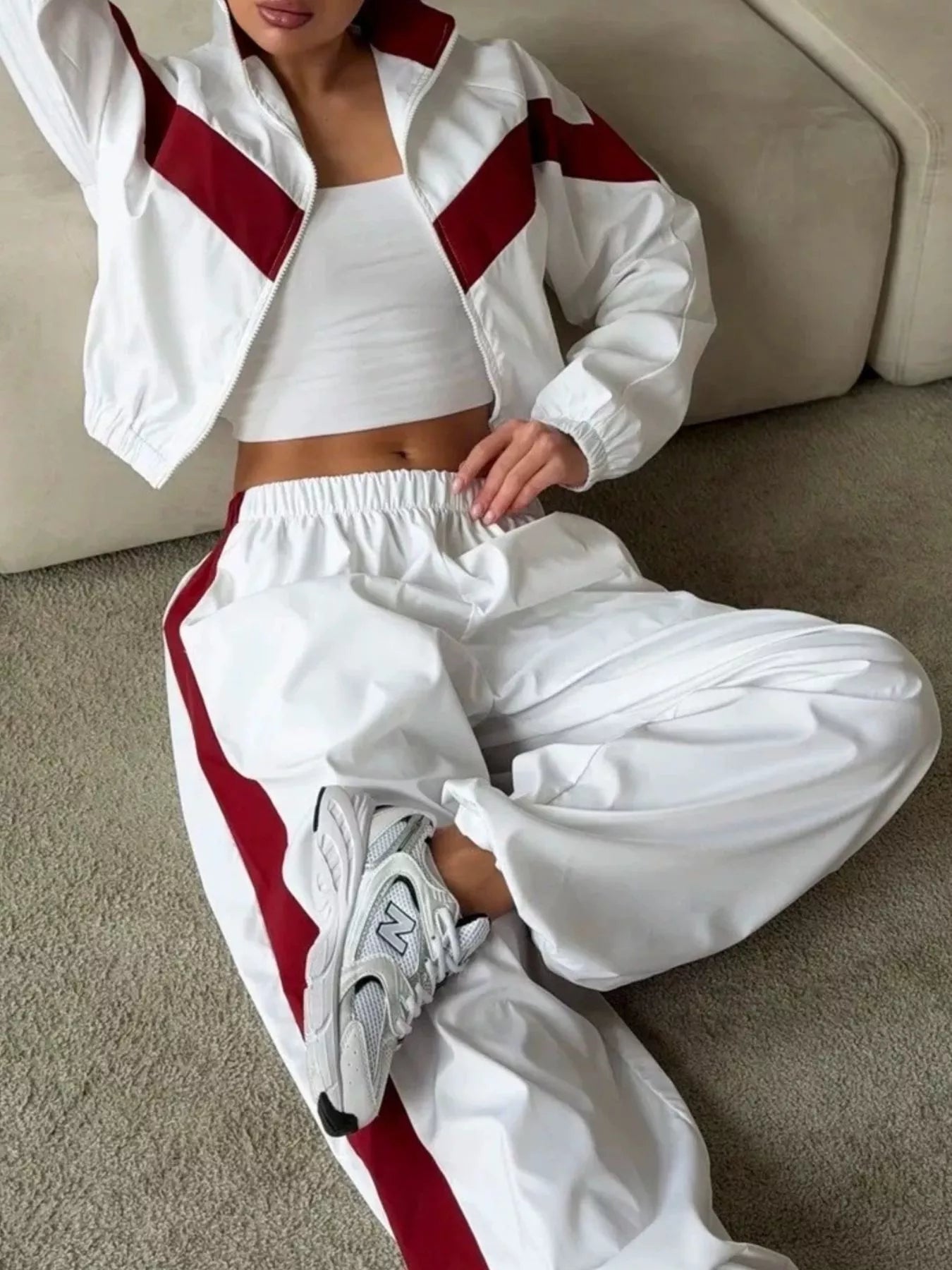 Color Block Zip Up Outerwear and Pants Set
