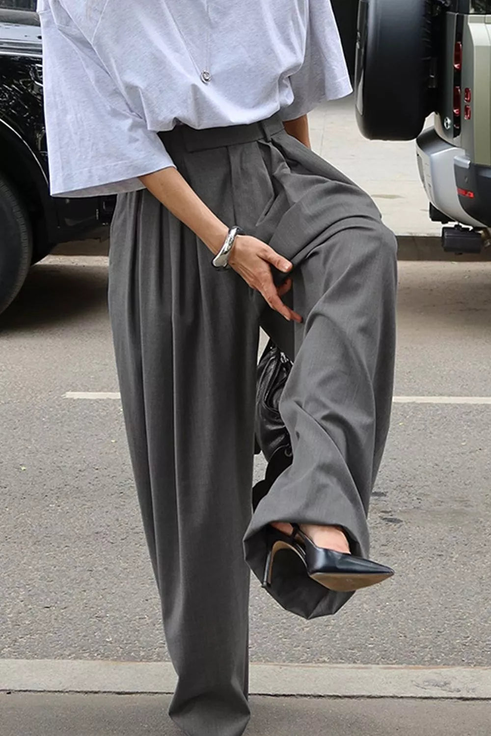 High-Waisted Wide-Leg Pleated Pants