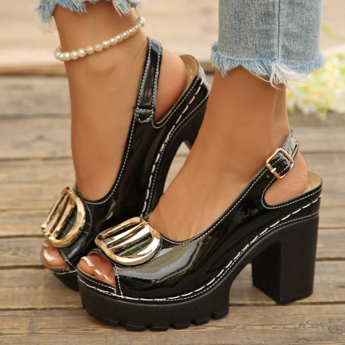 Open Toe Block Heels Sandals