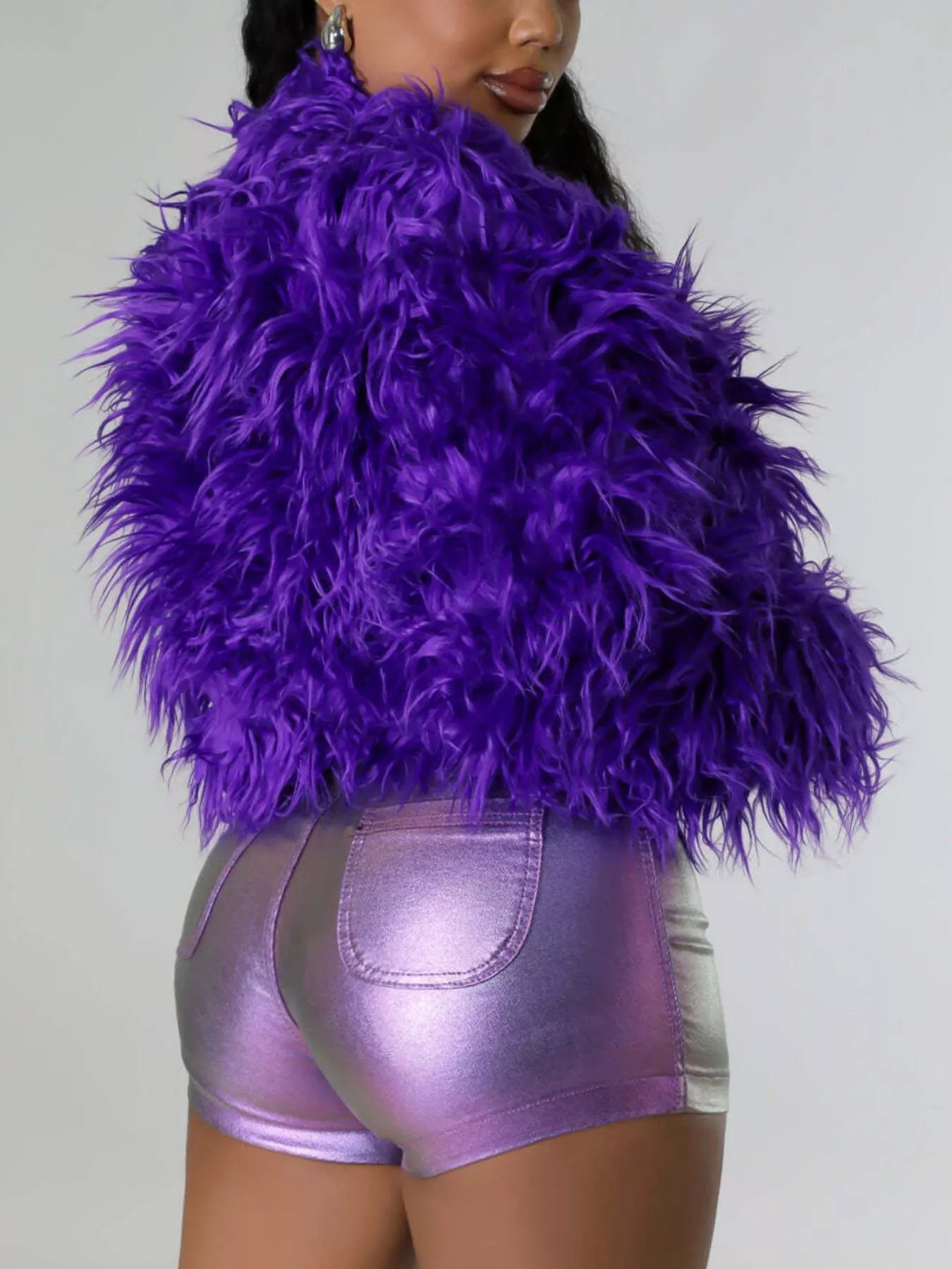 Faux Fur Open Front Cropped Outerwear