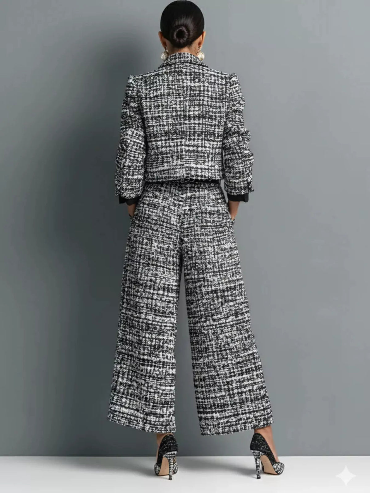 Full Size Tweed Cropped Jacket and Wide-Leg Pants Two-Piece Set Plus Size