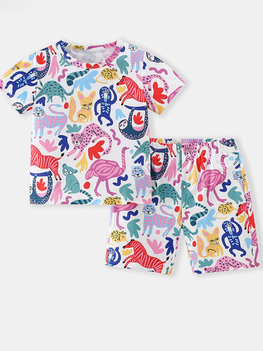 Children's Animal Print Short Sleeve Tee and Shorts Set