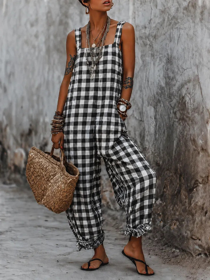 Linen Blend Sleeveless High-Waist Wide-Leg Overalls Jumpsuit – 5 Colors S–3XL