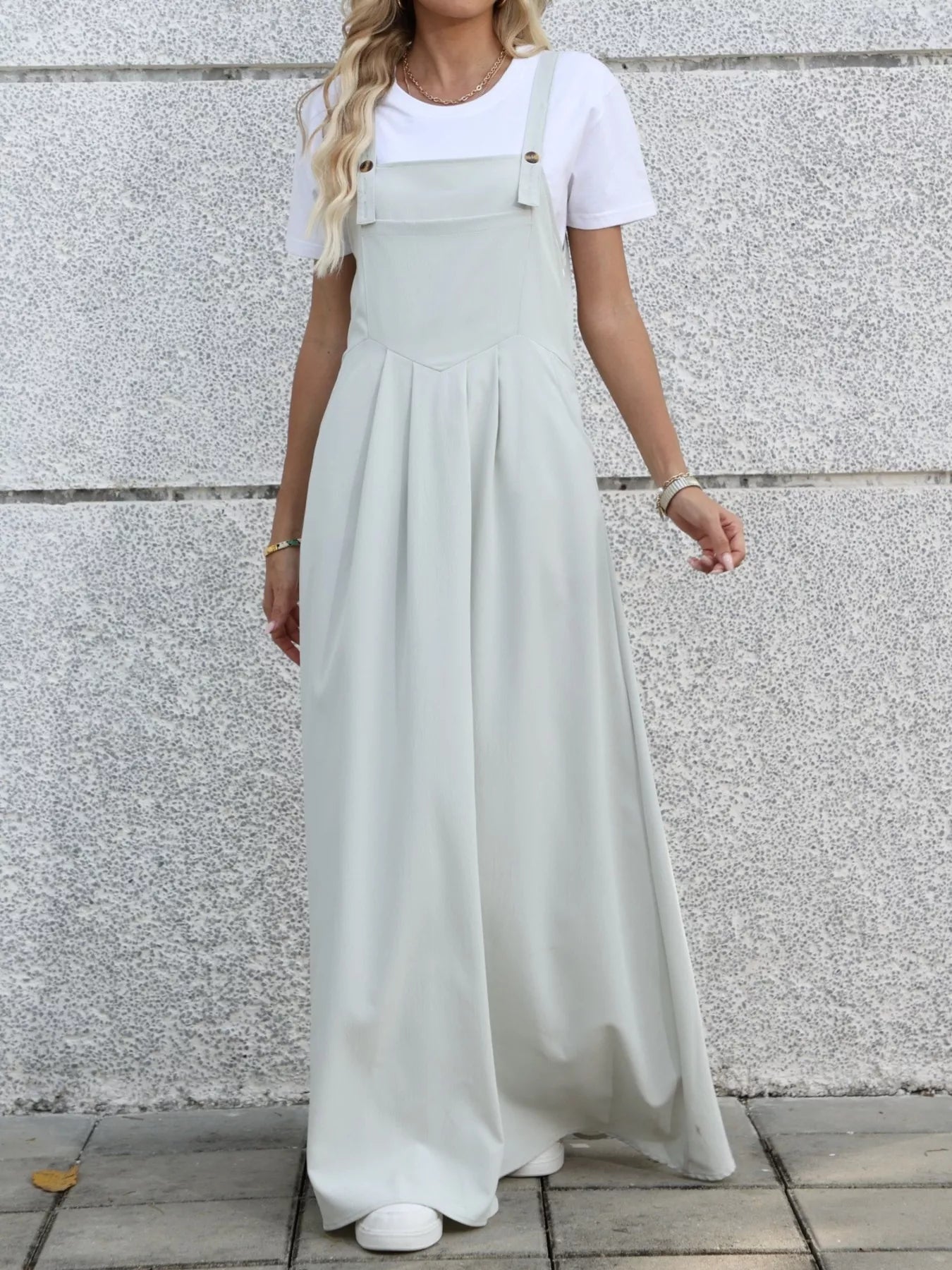 Pleated Detail Overall Dress