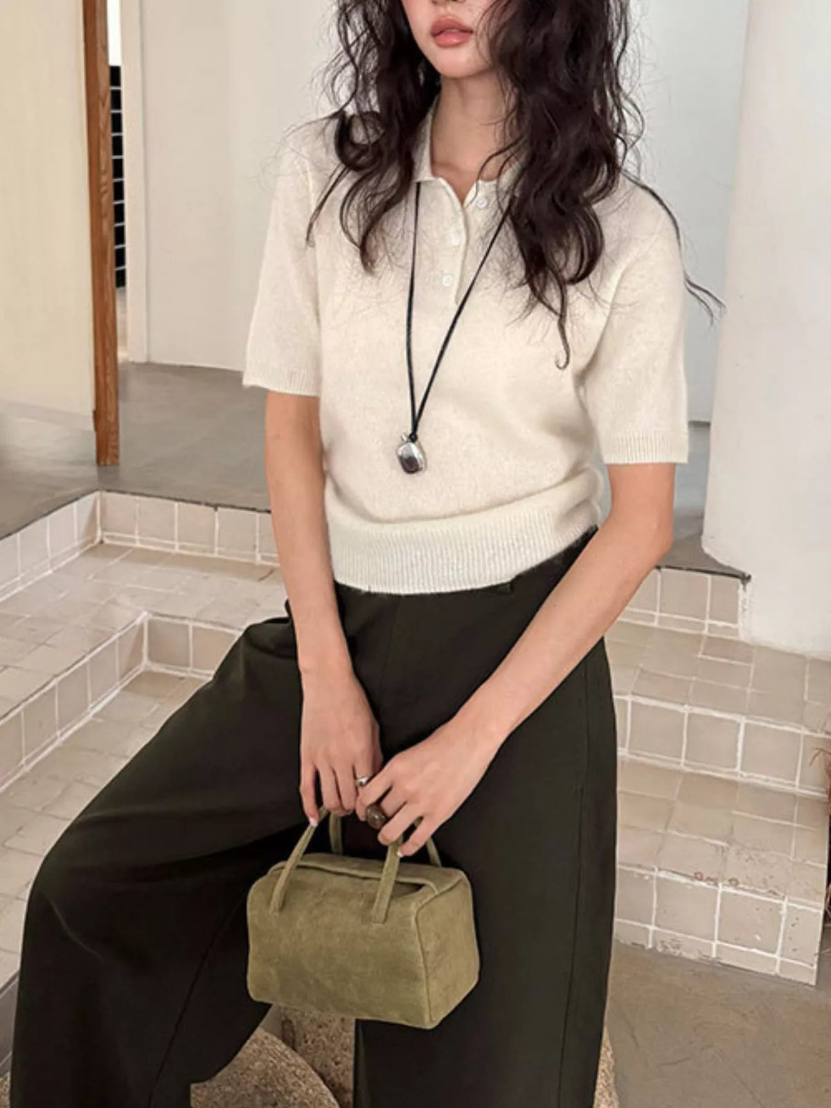 Wool Short-Sleeve knitted Polo Shirt
