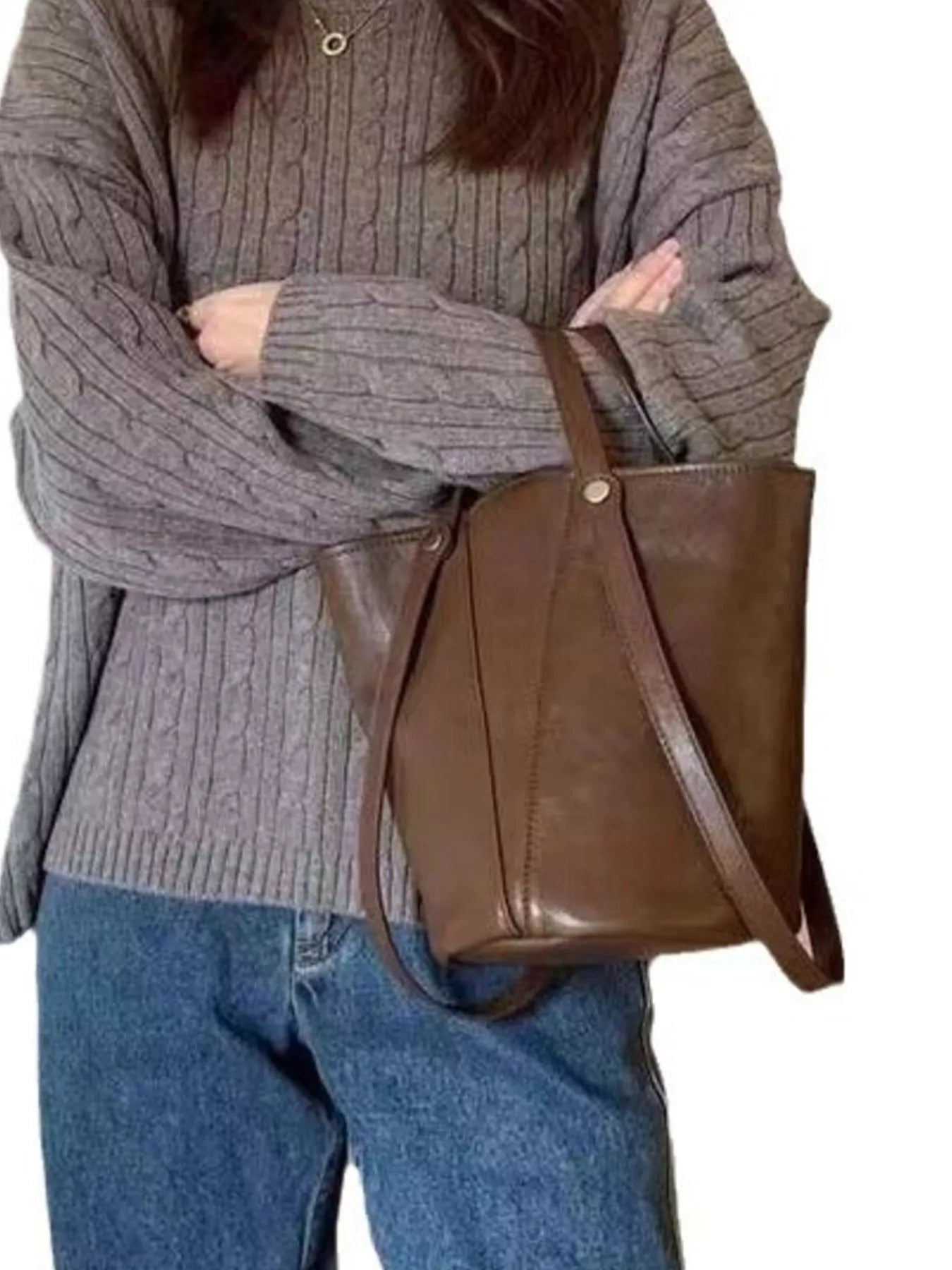 Leather Bucket Tote Bag
