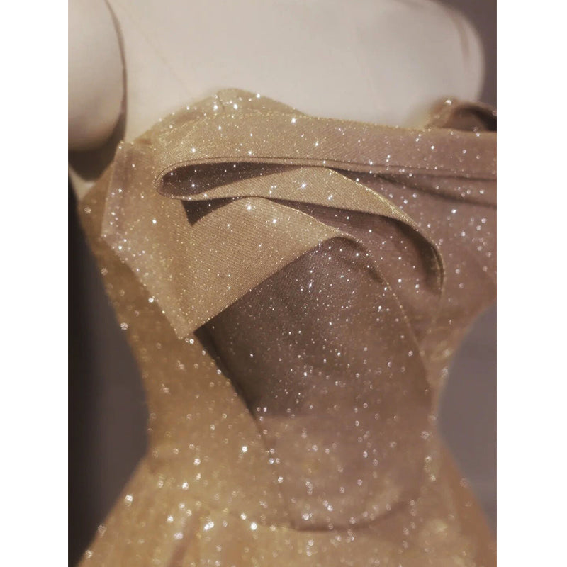 Women's High End Champagne Color Annual Meeting Evening Dress