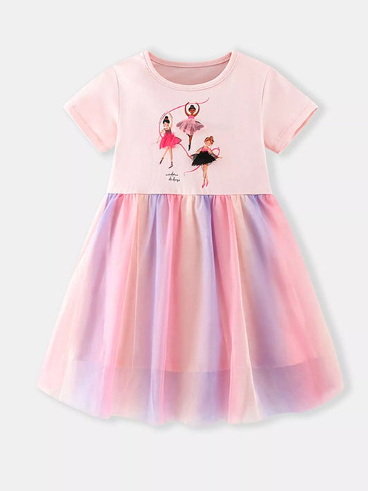 Children's Ballerina Graphic Rainbow Tulle Dress