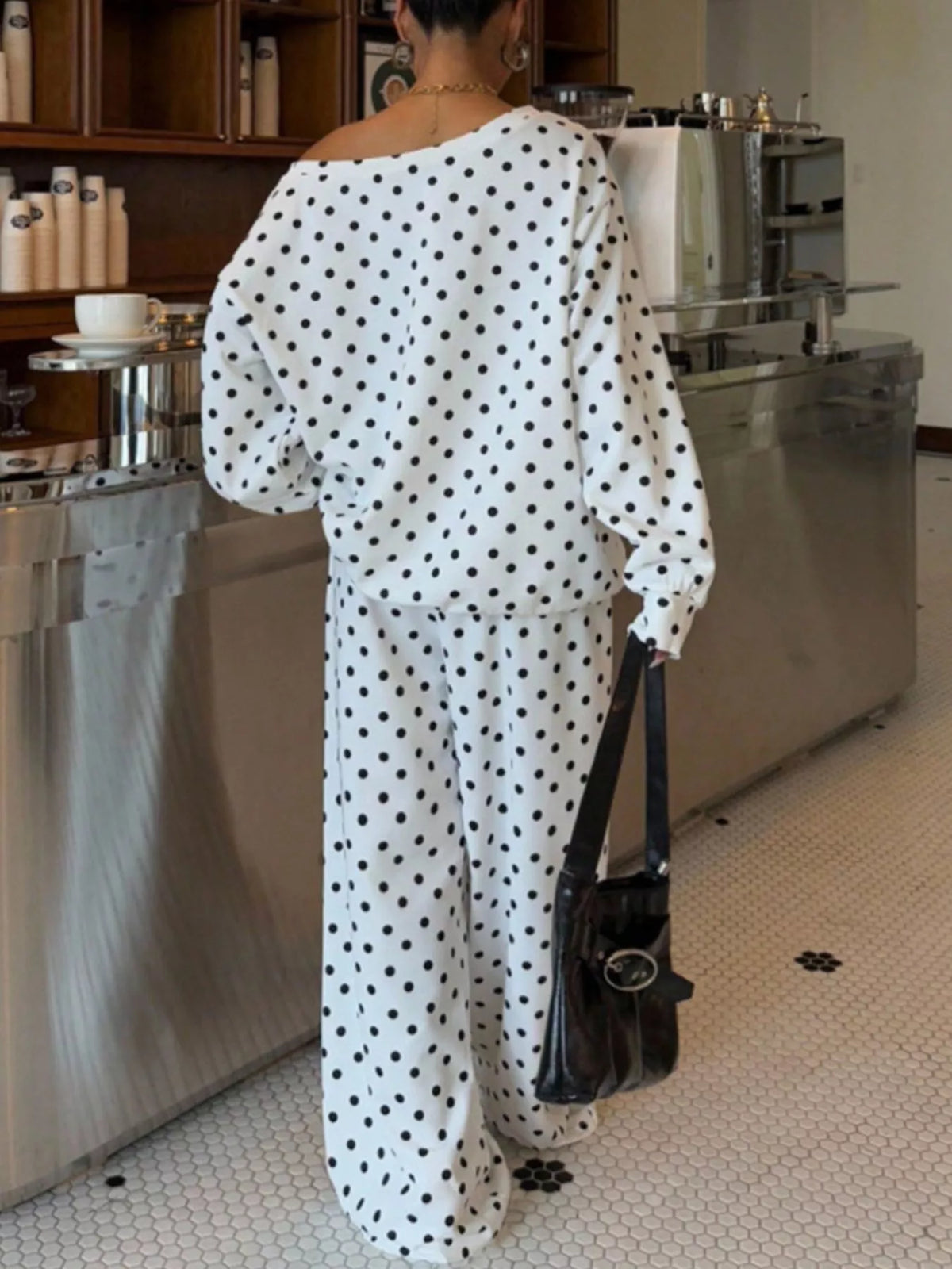 Polka Dot Long Sleeve Top and Pants Set