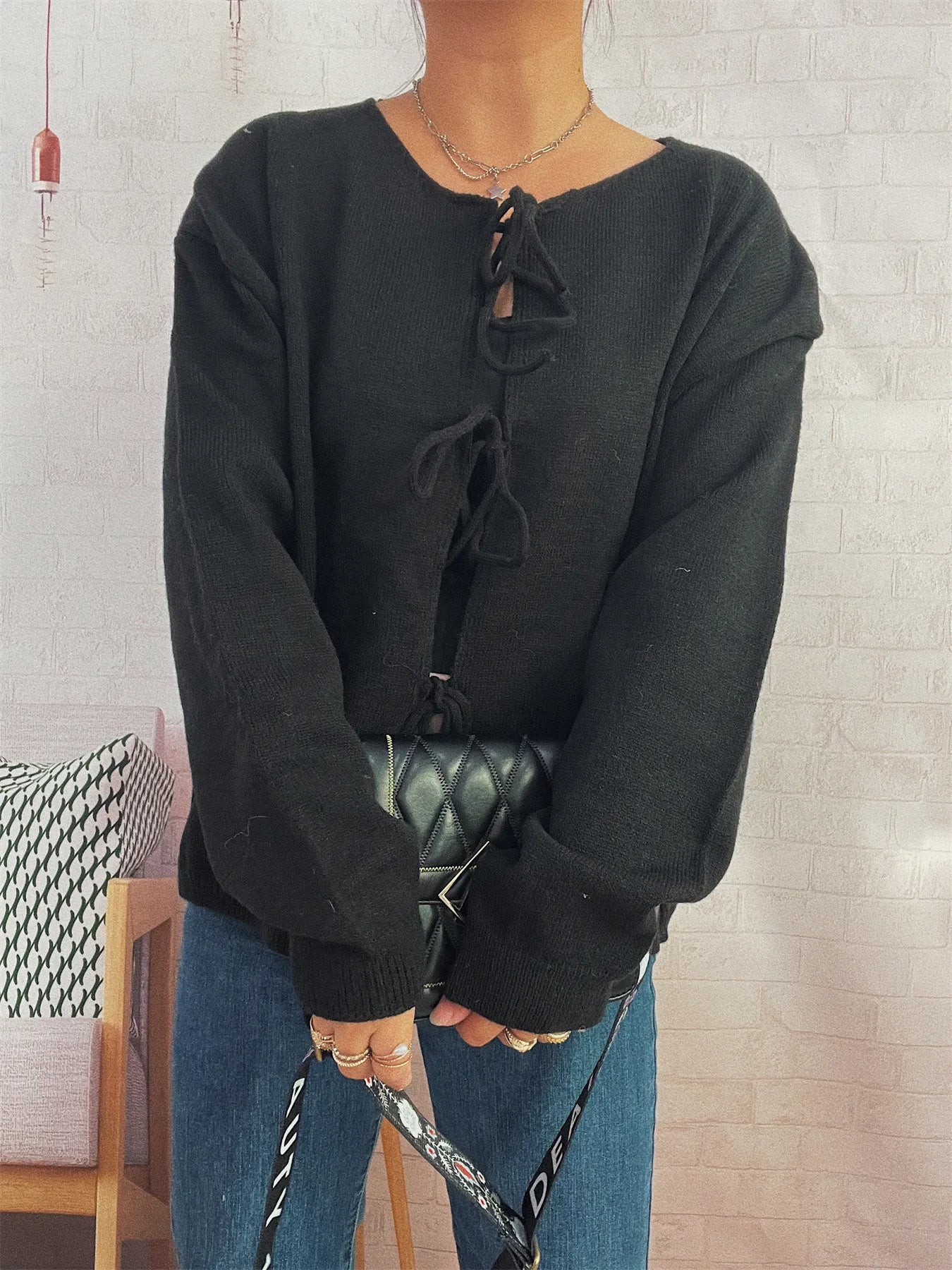 Tie Front Drop Shoulder Cardigan