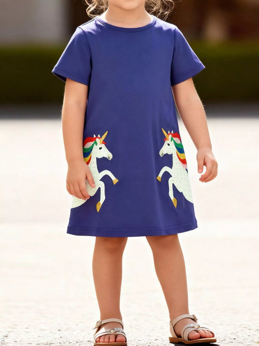 Children's Unicorn Round Neck Casual Dress