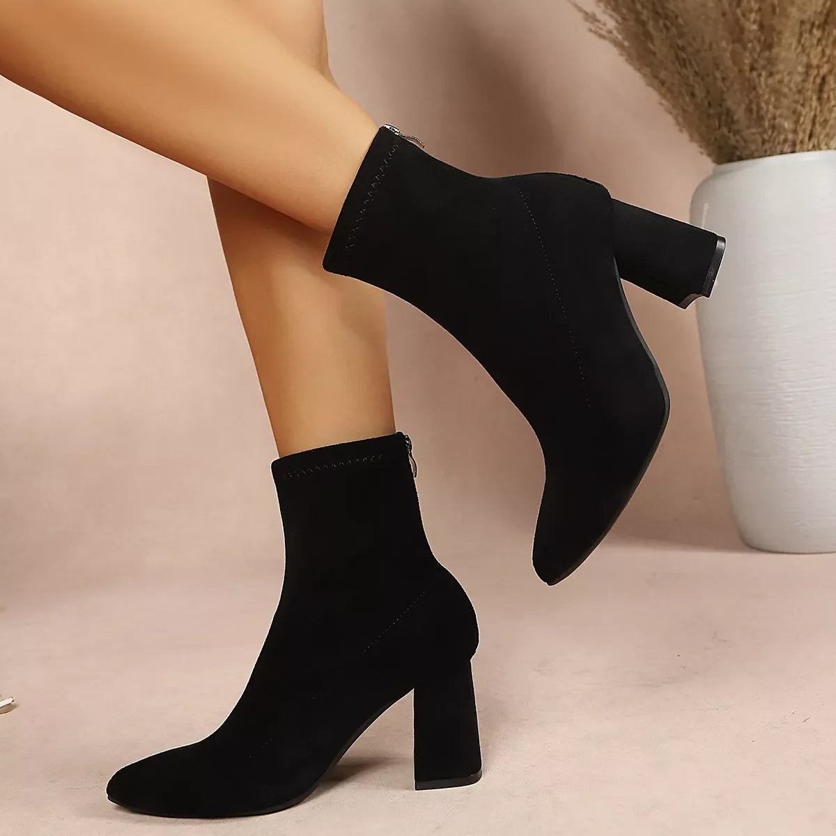 Point Toe Block Heel Ankle Boots