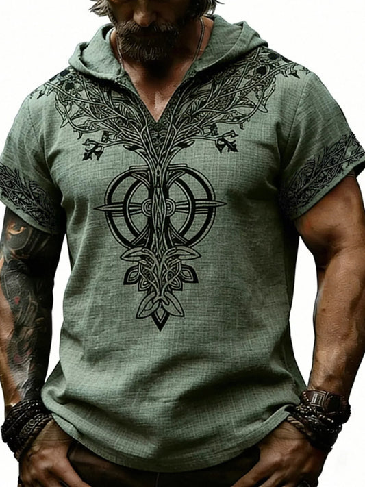 Men's Full Size Printed Hooded Short Sleeve Top Plus Size