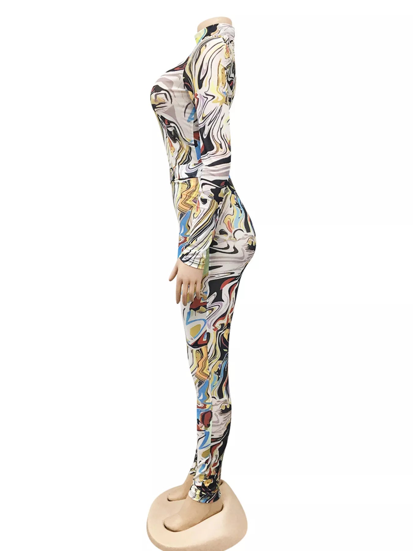 Abstract Swirl Print Top and Pants Set