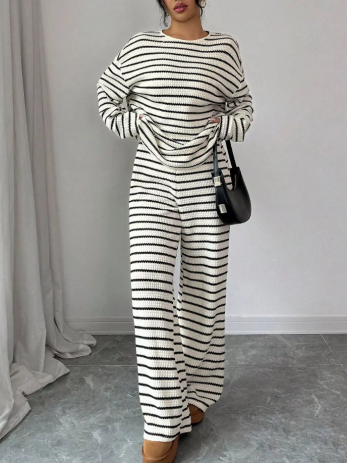 Striped Relaxed Fit Top and Pants Set